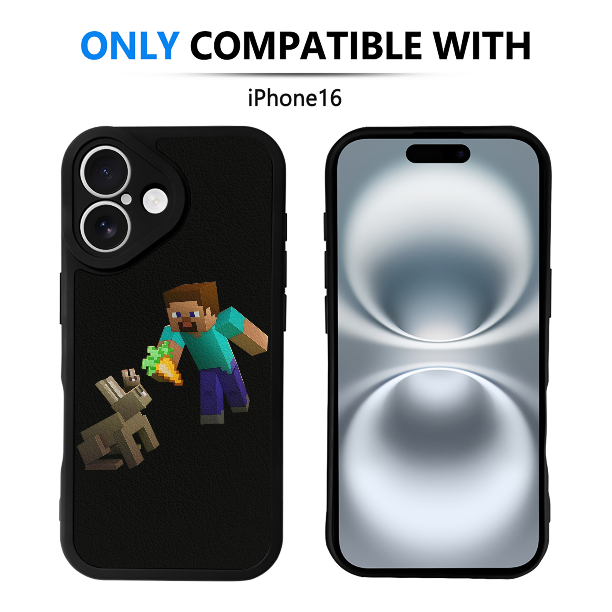 （画像用） マインクラフト ブロックの世界 Minecraft MC Block world 【iPhone 16シリーズ対応】シリコンスマホケース（レザー調） 材質：シリコン
